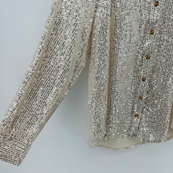 WISHLIST APPAREL Silver Sequins DRESS SHIRT Party Sparkly WOMENS M DISCO Top - Picture 4 of 7